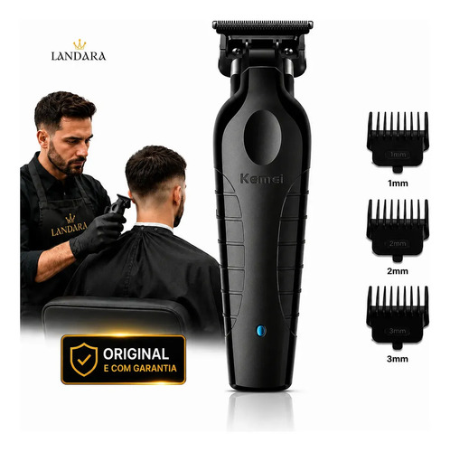 Maquina De Corte E Acabamento Kemei 2299 Sem Fio Profissional Degrade Pezinho Apara Pelo Do Corpo Bivolt Leve Com Longa Bateria