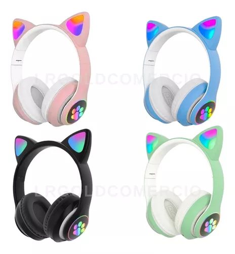 Fone De Ouvido Orelha Gato Led Com 7 Cor Luz Headphone