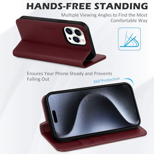 Funda Para iPhone 15 Pro Max Rojo Vino 6.7puLG Piel