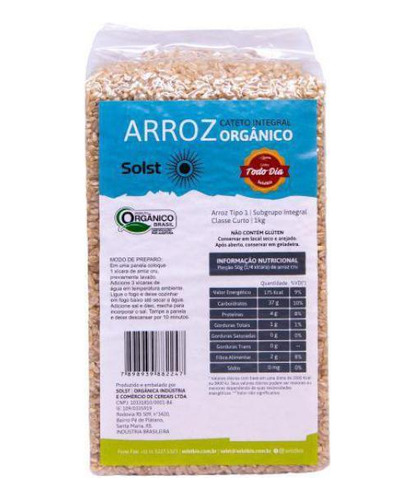 Kit 3x: Arroz Cateto Curto Integral Orgânico Solst 1kg