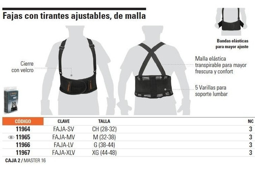 Faja Tirantes Ajustable De Malla Chica Truper 11964