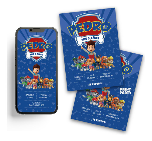 Kit Imprimible Cumpleaños Paw Patrol Azul Personalizado