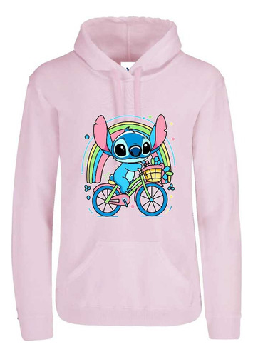 Sudadera Stitch Anda En Bicicleta Arcoíris Lilo Con Gorro