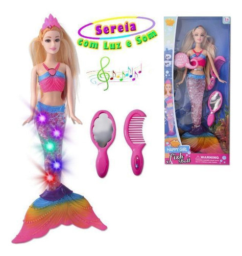 Happy Girl Boneca princesa sereia happy girl fish doll musical 30 cm