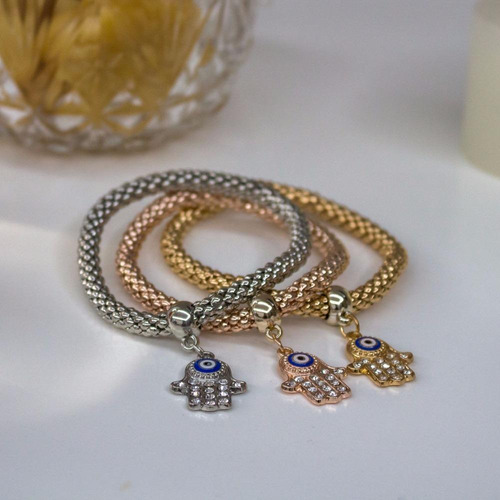 Conjunto Com 3 Pulseira Com Pingente Da Mão Hamsa