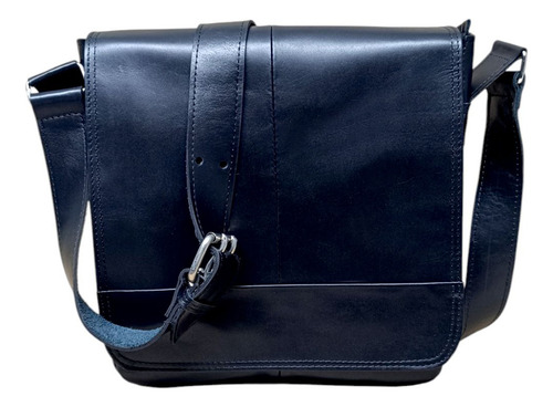 Morral De Cuero Genuino, Chico, Diseño Italiano Negro Lisa