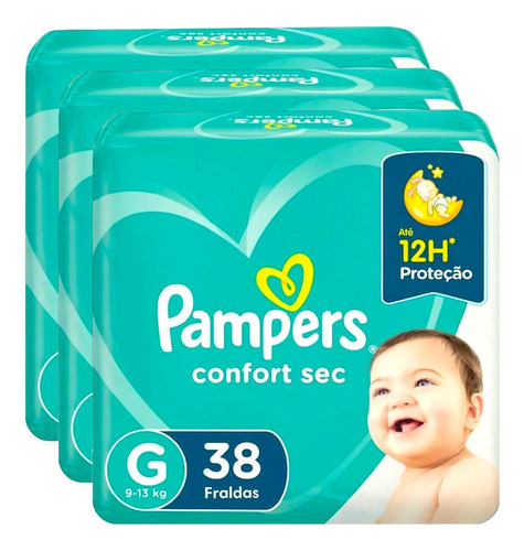 Kit Fraldas Pampers Confort Sec G - 3 Pacotes 38 Unidades