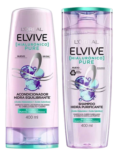 Combo Shampoo Acondicionador Loreal Elvive Hialuronico Pure 