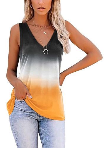 Camisa Manga Para Mujer Cuello V Estampado Degradado