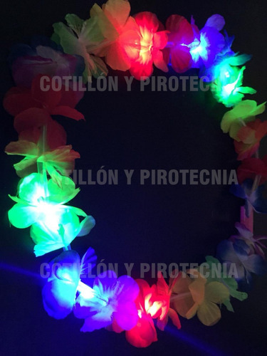 Imagen 4 de 10 de Collar Led Hawaiano X1 Flores Luminoso Hawaiana Cotillon Led