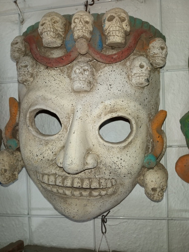 Mascara Maya Artesanía Barro Mictlantecuhtli Azteca Tulum 