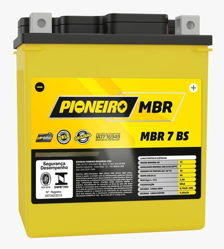 Bateria Pioneiro Mbr 7 Bs 12v 7ah  Xtz 250 Lander