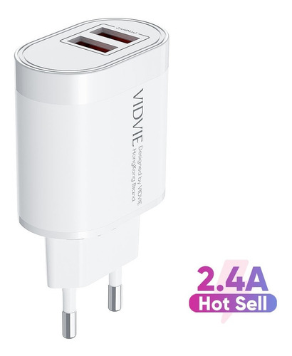 Imagen 2 de 3 de Cargador Vidvie Xiaomi Samsung Dual Usb Carga Rapida + Cable