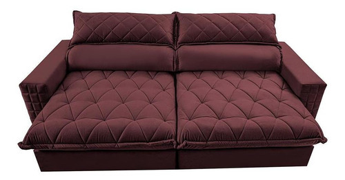 Sofá Retrátil 2,35m Pocket Cama Inbox Elegance. Velusoft Cor Vinho