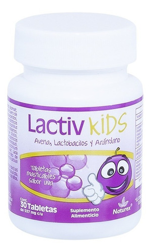 Lactiv Kids (avena,lactobacilos) 30 Tabs Masticables Naturex Sabor Uva