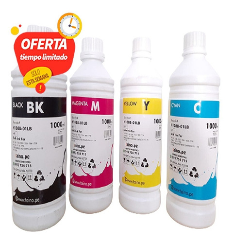 Tinta Hp Plotter Compatible 1 Litro B - C - Y - M