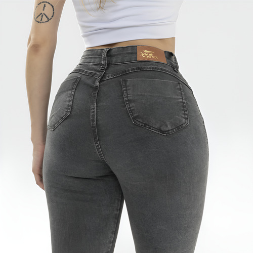 Calça Jeans Feminina Cinza Grafite Marmorizada Modeladora