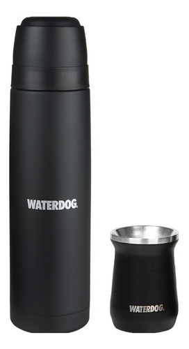 Set Combo Matero Waterdog Termo 1 Litro + Mate Termico Negro