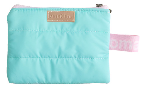 Cartuchera Plana Matelasse Puffer Organizador Viaje Omaomi Verde Con Rosa Lisa
