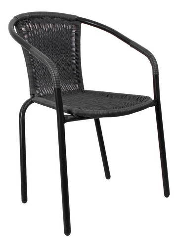 Silla Terra Simil Rattan Exteriores Cómoda Con Apoyabrazos Color Gris Oscuro
