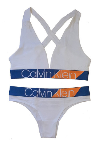 Conjunto Calcinha E Sutiã Top Alças Cruzada Calvin Klein Elm
