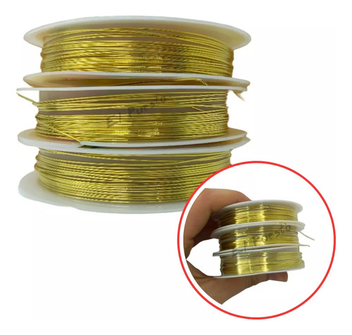 Pack 150mt Alambre Cobre Estañado Dorado Tocado Flores 0.3mm Dorado