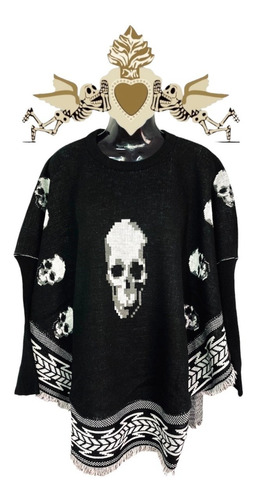Poncho - Jorongo Estilo Gótico Diseño De Cráneos Calaveras