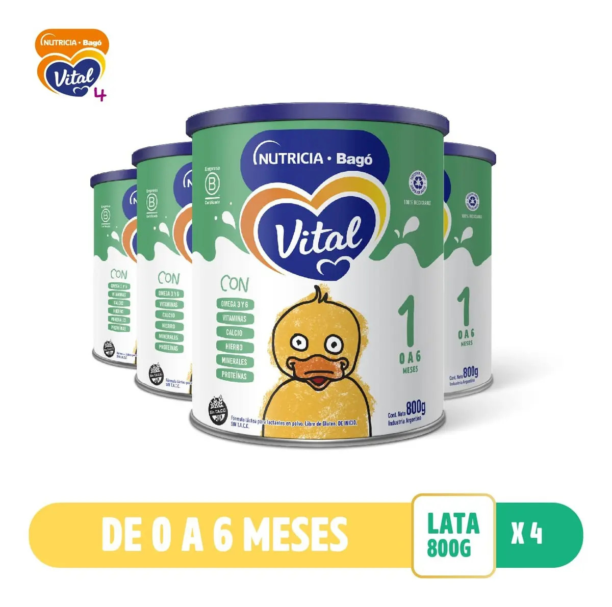 Leche En Polvo Vital Infantil 1 Lata 800 Gr (Pack 4 unidades)
