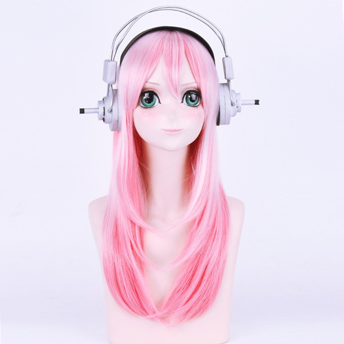 Peluca Super Sonico, Larga, Recta, Rosa, Para Cosplay, 60 Cm