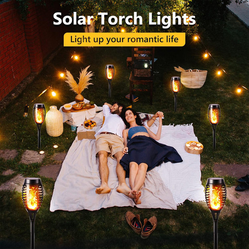 12 Luces Led Solares Para Jardín Con Efecto De Llama