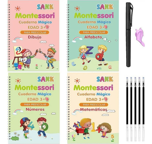 Set De 4 Libros Magicos De Caligrafía Para Niños Montessori 