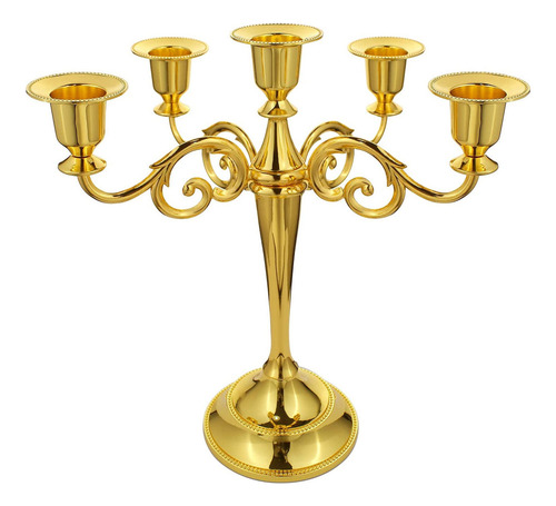 Antiguo Candelabro Europeo De Bronce De Cinco Cabezas