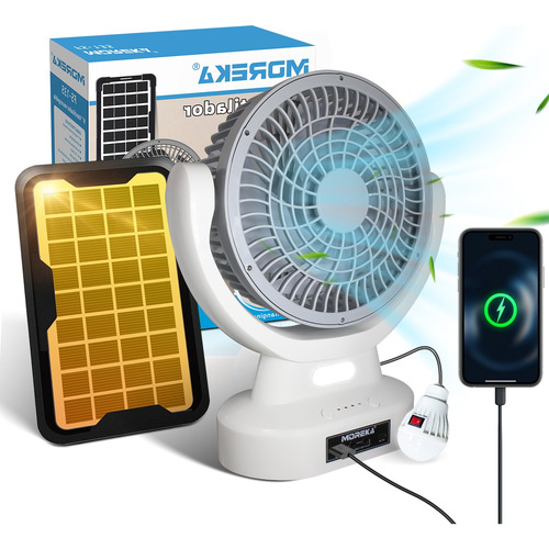 Ventilador Solar Recargable Abanico Portátil Mesa Piso Y Luz