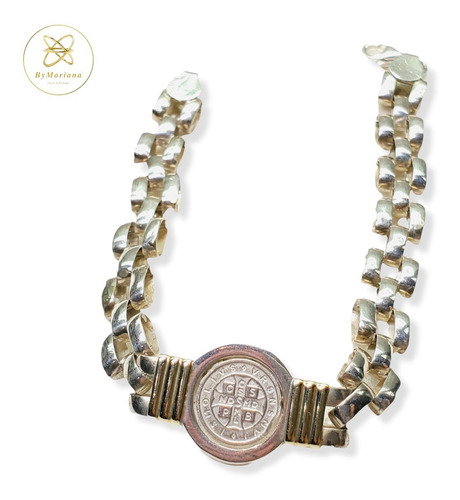 Imagen 6 de 9 de Pulsera Plata Y Oro San Benito X 18,5cm