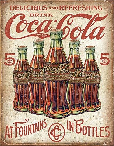 Cartel Retro De Hojalata De Coca-cola, 5 Botellas, De Desper