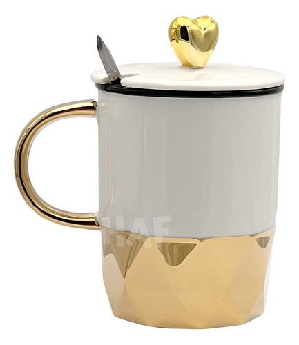 Set X2 Tazas Elegantes Cerámica Con Detalles En Dorado Blanco Y Negro Corazón Dorado