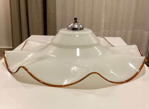 Antigua Lampara Colgante Cristal Murano Opalina 55cm Dmetro Blanco Y Marrón (Usado)