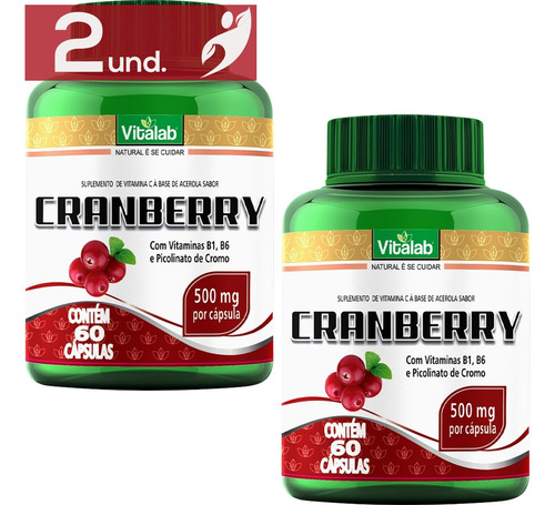 Kit 2 Cranberry 500mg Vitalab 60 Cápsulas Sabor Sem Sabor