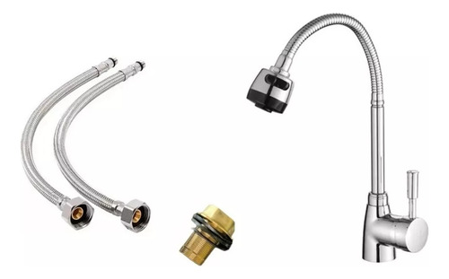Llave Lavaplato Monomando Cuello Flexible Con Accesorios
