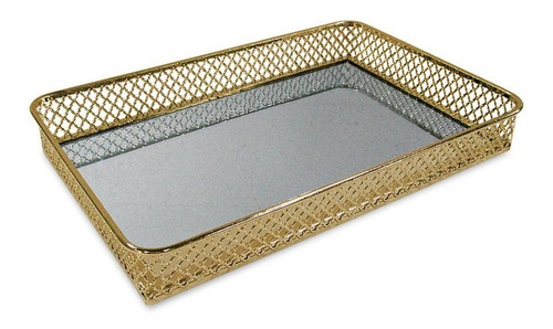 Bandeja Dorada Espejada De Metal Labrado | 34x24cm