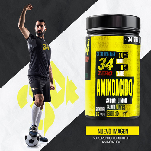 34 Zero Aminoácidos Bcaas Polvo 1kg Sabores 100 Servicios Limón