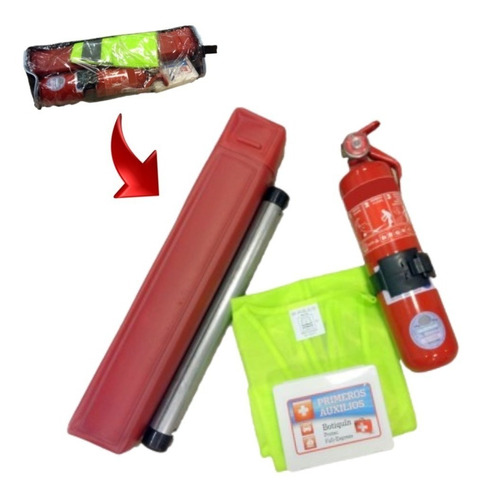 Kit Seguridad Matafuego 1kg Botiquín Chaleco Cuarta Baliza