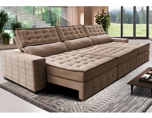 Sofá Retrátil 4,15m Cama Inbox Big Puffer. Com Softgel d40 Cor Castor