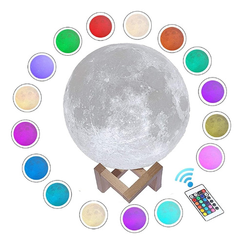 Lampara Luna Velador Led 3d Táctil Recargable Usb  Control