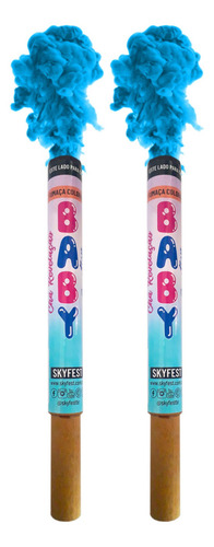 Kit Com 2 Fumaça Chá Revelação Bastão Baby Emotion Skyfest Cor Azul