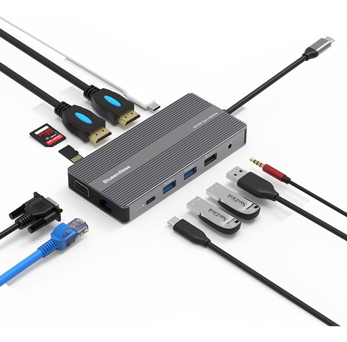 Adaptador Hub Usb C 12 En 1 Usb 3.0  2 Hdmi Vga Gigabit