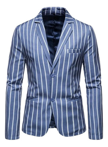 Traje Casual De Rayas Verticales Tipo Blazer Azul Con Dos Bo