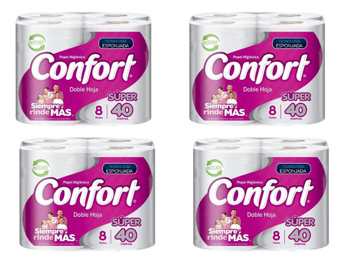 Papel Higienico Confort 40 Metros 8 Rollos 4 Paquetes 