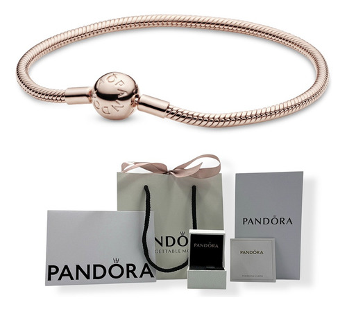 Brazalete Pandora Serpiente Baño Oro Rosa, Cierre Redondo,og Plateado 17 Cm