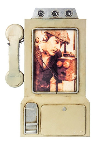 Porta Retrato Retrô - Forma Telefone Antigo Cinza 31x32x3cm